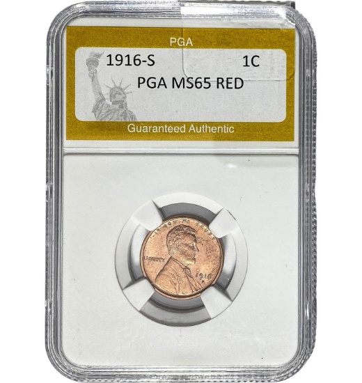 1916-S 1C Lincoln Cent PGA MS65 RED