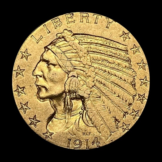 1914 Indian Head $5 Gold Half Eagle LIGHTLY CIRCULATED