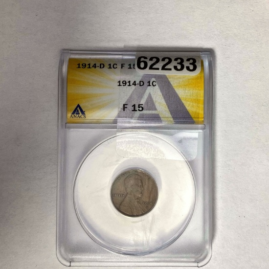 1914-D 1C Lincoln Wheat  ANACS F 15
