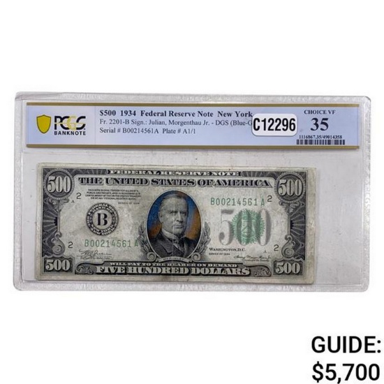 1934 $500 FRN NEW YORK, NY PCGS VERY FINE-35