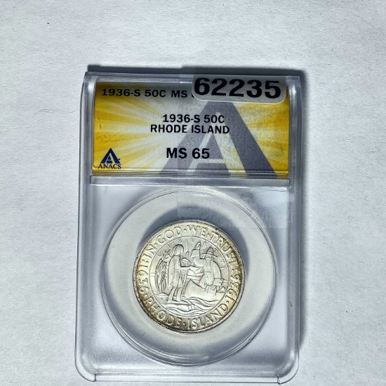 1936-S 50C Rhode Island ANACS MS 65