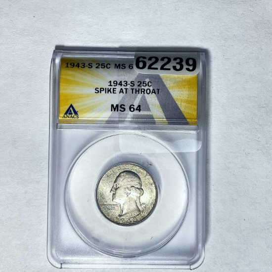 1943-S 25c Washington ANACS MS 64
