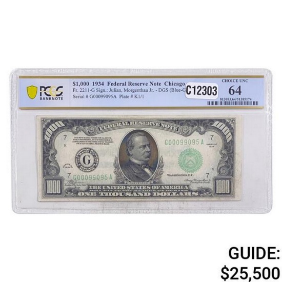 1934 $1,000 FRN CHICAGO, IL PCGS UNCIRCULATED-64
