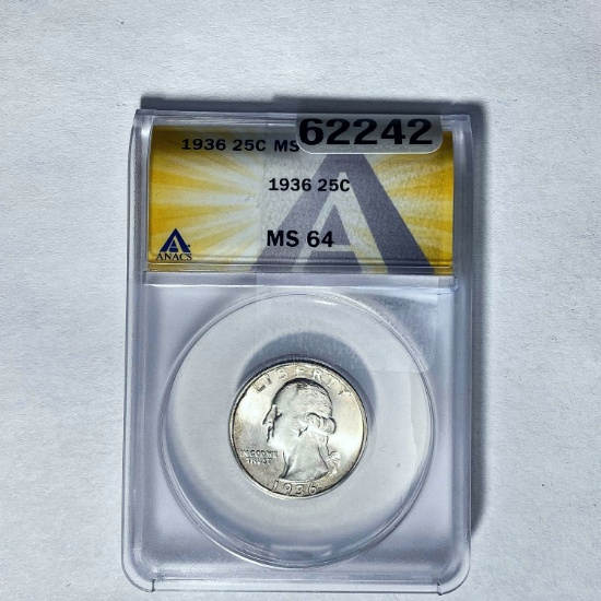1936 25C Washington ANACS MS 64