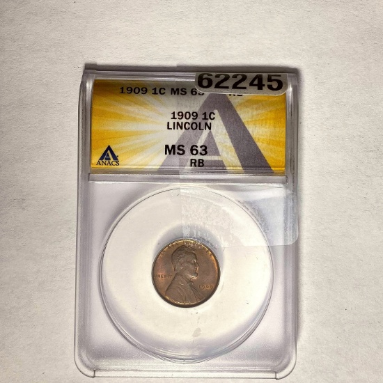 1909 1C Lincoln Wheat ANACS MS 63 RB