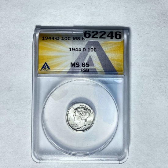 1944-D 10C Mercury ANACS MS 65 FSB
