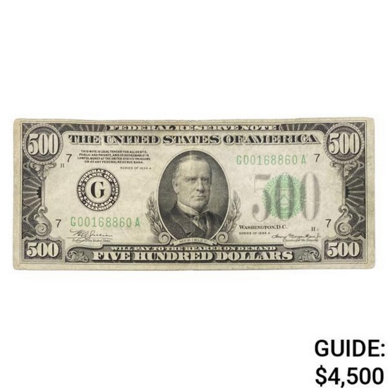 1934-A $500 FRN CHICAGO, IL VERY FINE+