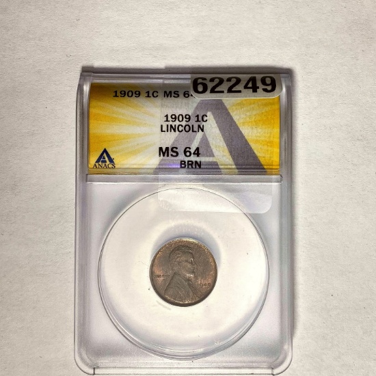 1909 1C Lincoln Wheat ANACS MS64 BRN