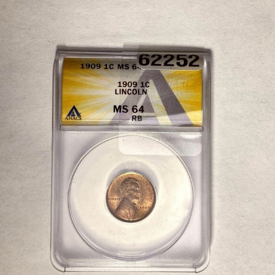 1909 1C Lincoln Wheat ANACS MS64 RB
