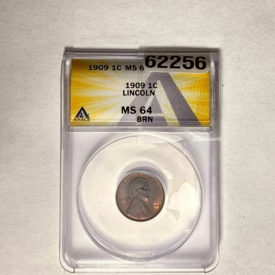 1909 1C Lincoln Wheat ANACS MS 64 BRN