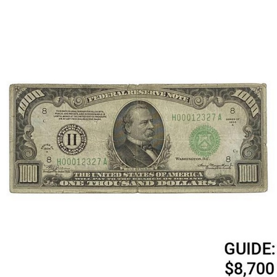 1934-A $1,000 FRN ST. LOUIS, MO VERY FINE