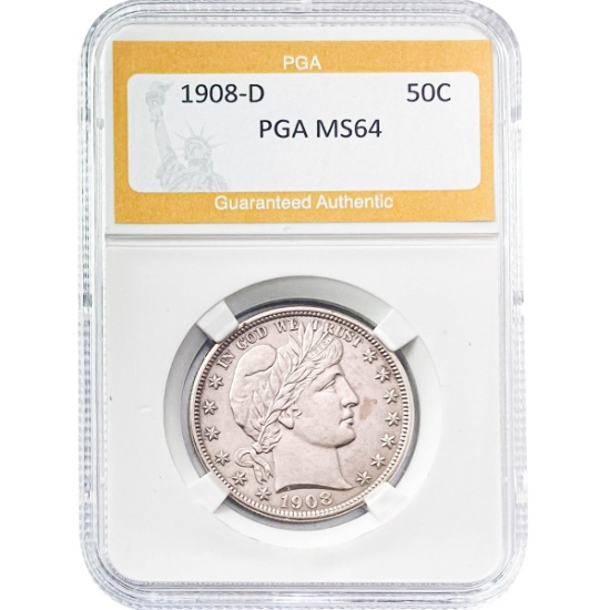 1908-D Barber Half Dollar PGA MS64