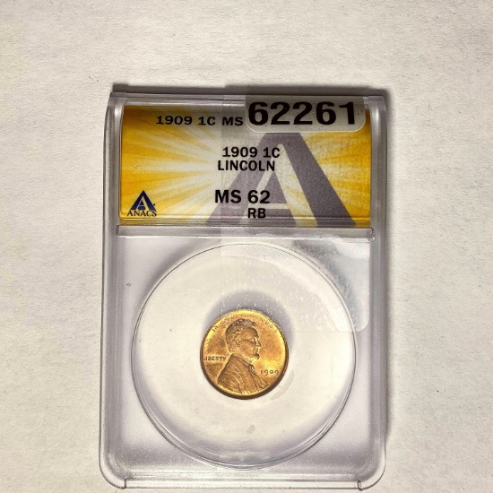 1909 1C Lincoln Wheat ANACS MS 62 RB