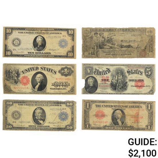 LOT OF 6 MIXED LARGE SIZE CURRENCY NOTES 1896-1923