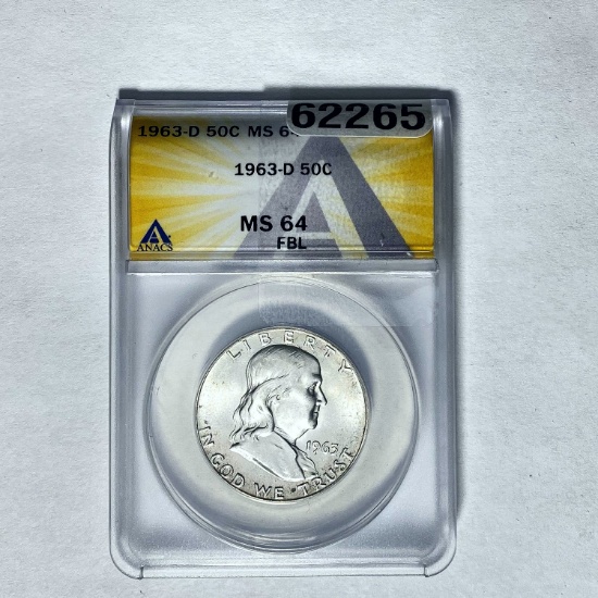 1963-D 50C Franklin ANACS MS64 FBL