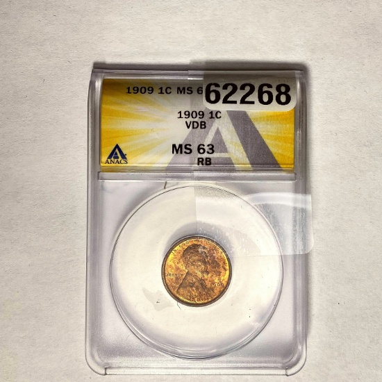1909 VDB 1C Lincoln Wheat ANACS MS63 RB