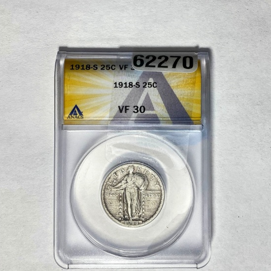1918-S 25C Standing Liberty ANACS VF 30