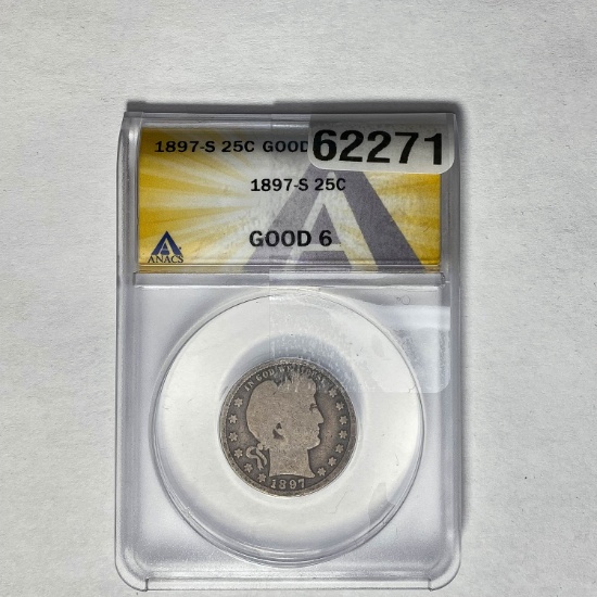 1897-S Barber Quarter ANACS Good 6