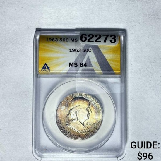 1963 50C Franklin Half Dollar ANACS MS64