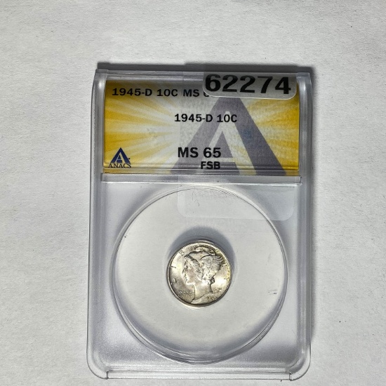 1945-D Mercury Dime ANACS MS 65 FSB