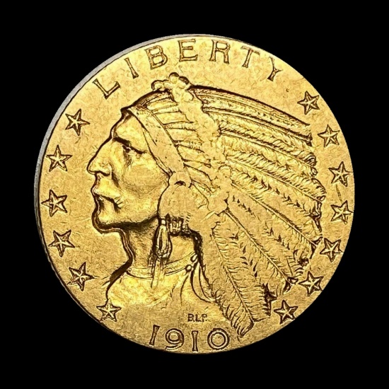 1910 Indian Head $5 Gold Half Eagle LIGHTLY CIRCULATED