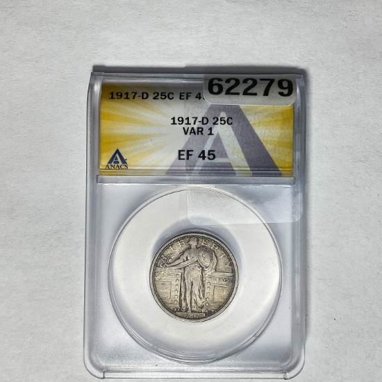1917-D 25C Standing Liberty ANACS EF 45