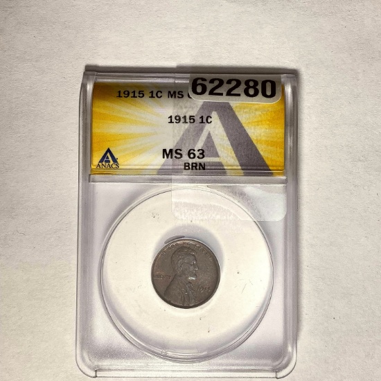 1915 1C Lincoln Wheat ANACS MS 63 BRN
