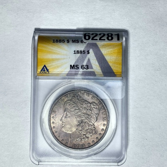 1885 Morgan Dollar ANACS MS 63 SILVER