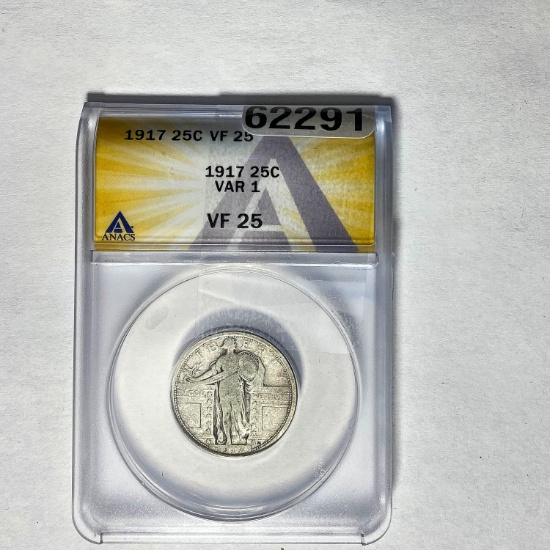 1917 25C Standing Liberty ANACS VF 25