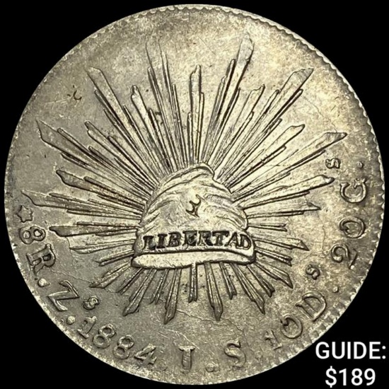 1884Zs Ds Mexico Silver 8 Reales Cap&Ray UNCIRCULATED