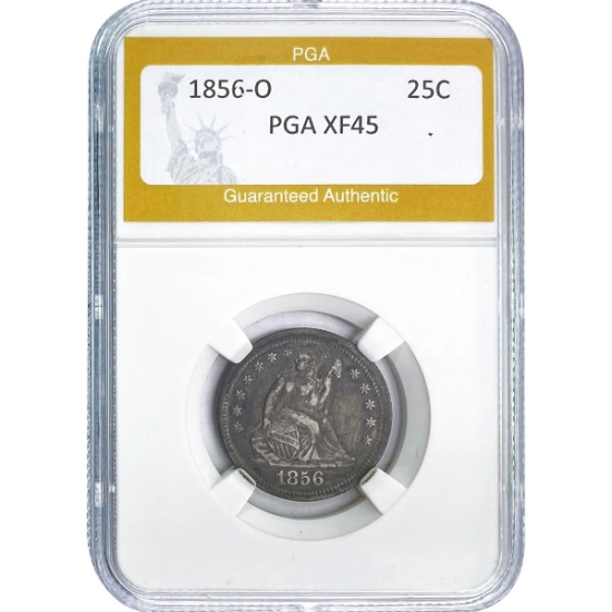 1856-O Seated Liberty Quarter PGA XF45