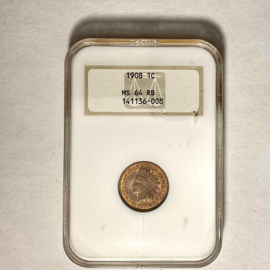1908 1C Indian Head Cent NGC MS64 RB