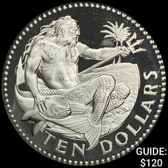 1975 Barbados Silver $10 Neptune 1.13oz CHOICE PROOF