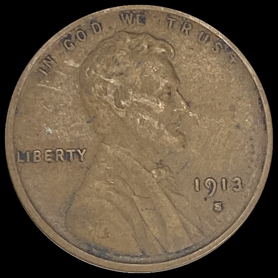 1913-S Lincoln Wheat Cent LIGHTLY CIRCULATED