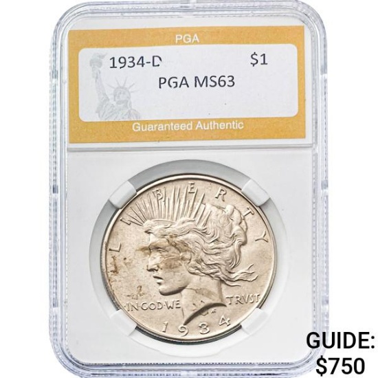 1934-D Silver Peace Dollar PGA MS63