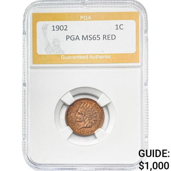 1902 Indian Head Cent PGA MS65 RED