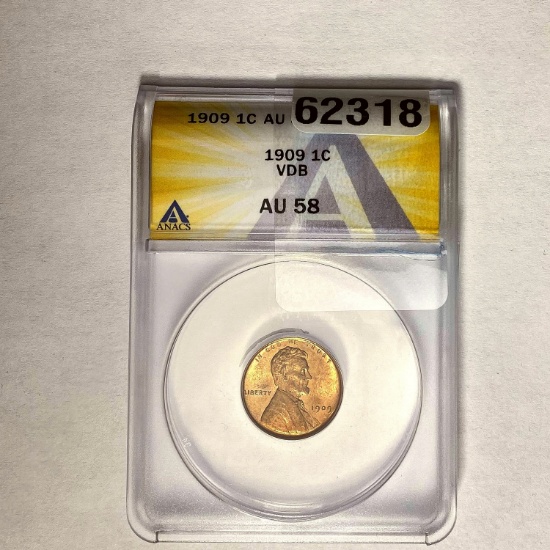 1909 1C Lincoln Wheat VDB ANACS AU 58