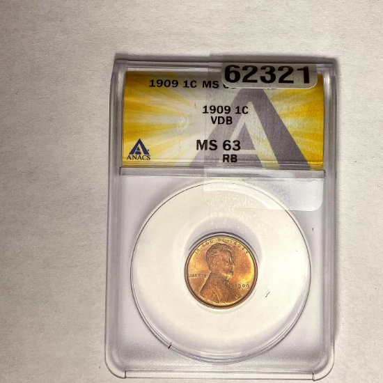 1909 1C Lincoln Wheat VDB ANACS MS 63 RB