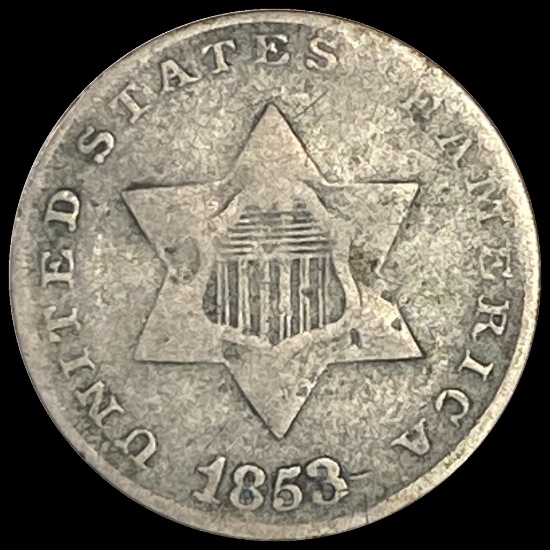 1853 Silver Three-Cent Piece NICELY CIRCULATED