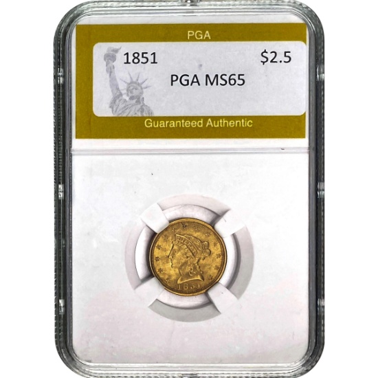 1851 $2.50 Gold Quarter Eagle PGA MS65