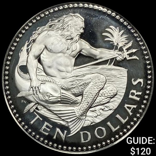 1978 Barbados Silver $10 Neptune 1.13oz CHOICE PROOF