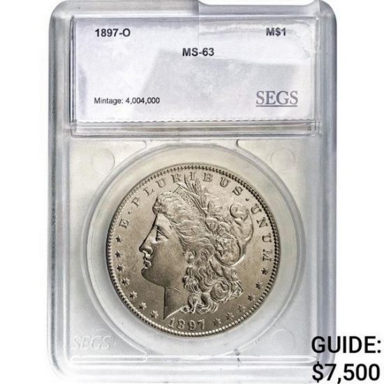 1897-O Morgan Silver Dollar SEGS  MS63