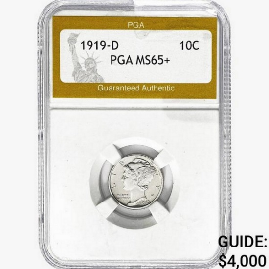 1919-D Mercury Silver Dime PGA MS65+