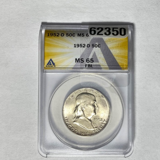 1952-D Franklin Half Dollar ANACS MS 65 FBL