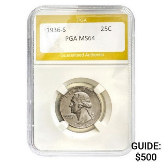1936-S Washington Quarter PGA  MS64