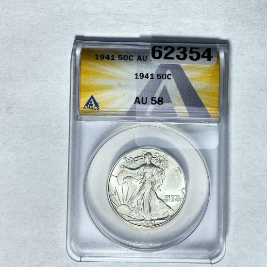 1941 50C Walking Liberty ANACS AU 58