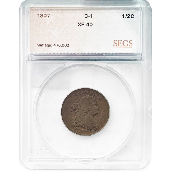1807 Draped Bust Half Cent SEGS XF40