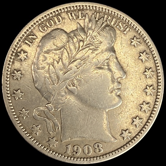 1908-S Silver Barber Half Dollar LIGHTLY CIRCULATED