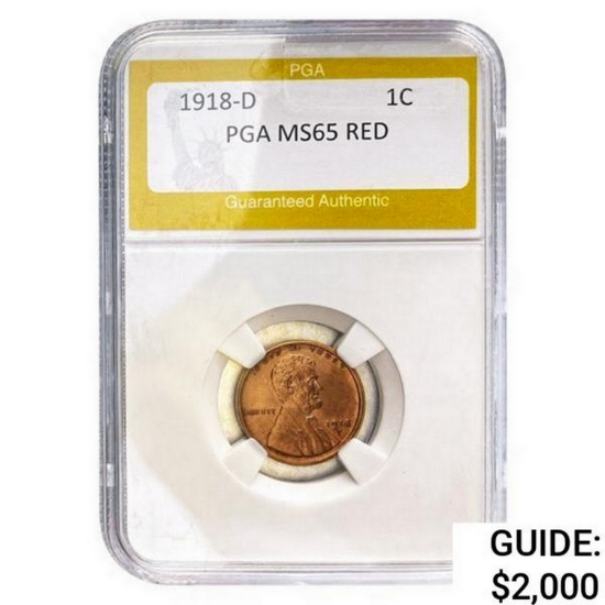 1918-D Lincoln Cent PGA  MS65 RED