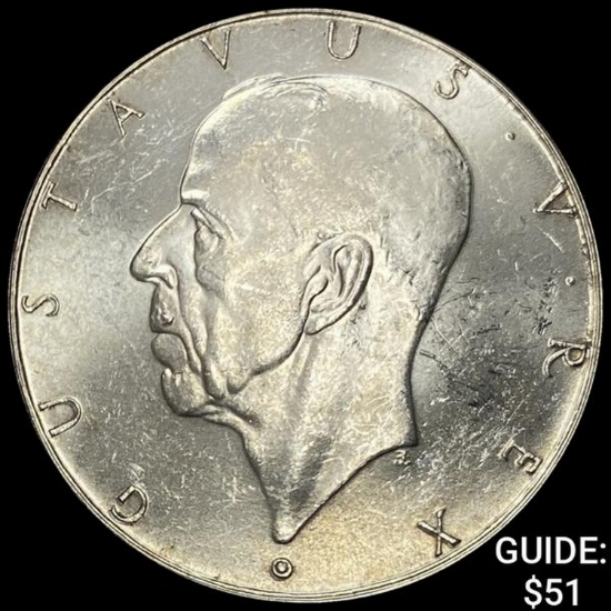 1938 Sweden Silver 2 Kroner UNCIRCULATED